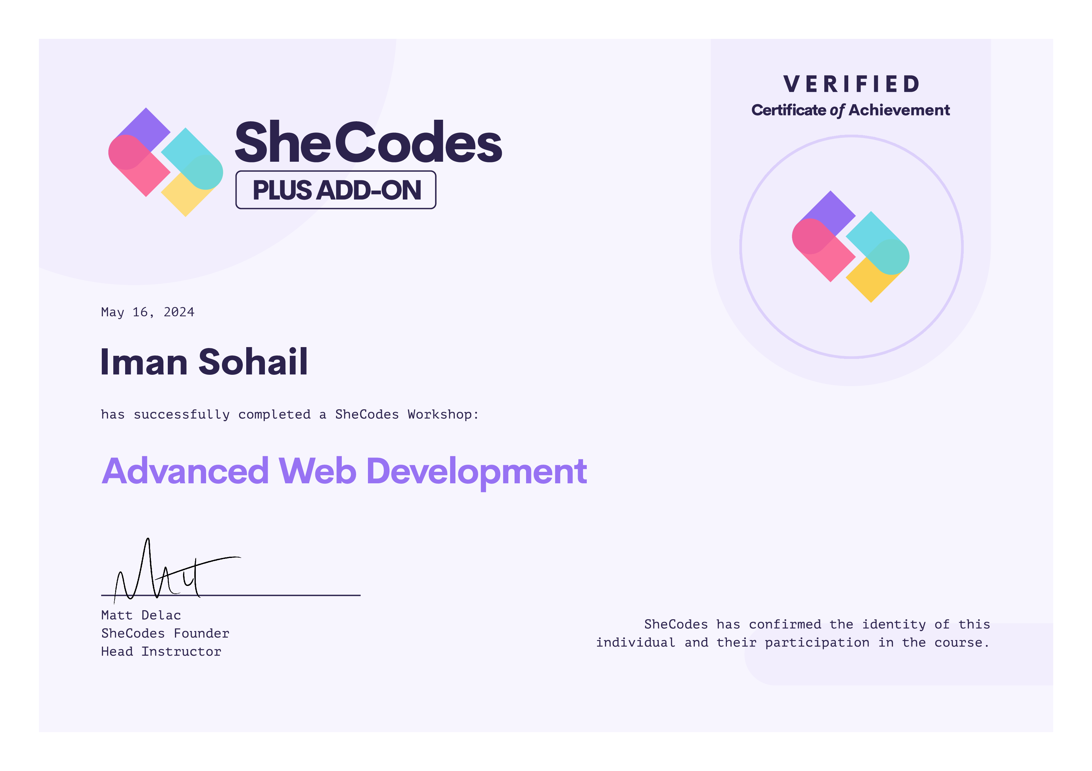 SheCodes Plus Certificate